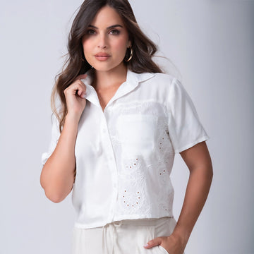 Blusa Manga Corta Broderie