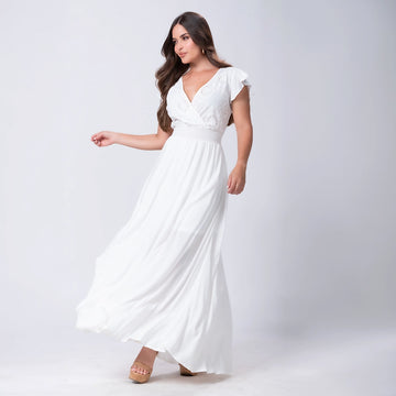 Vestido Largo Cruzado con Volantes