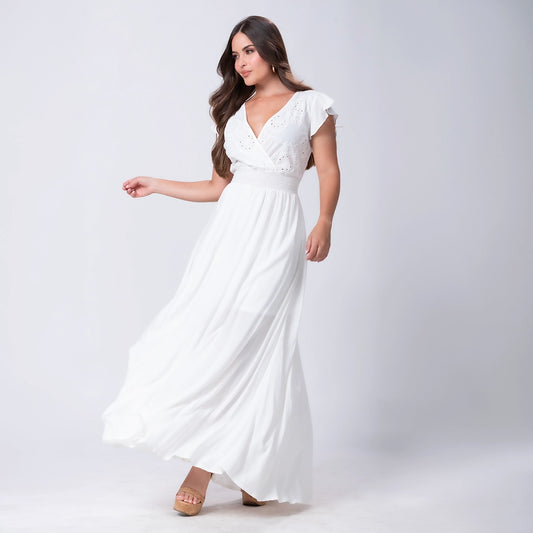 Vestido Largo Cruzado con Volantes